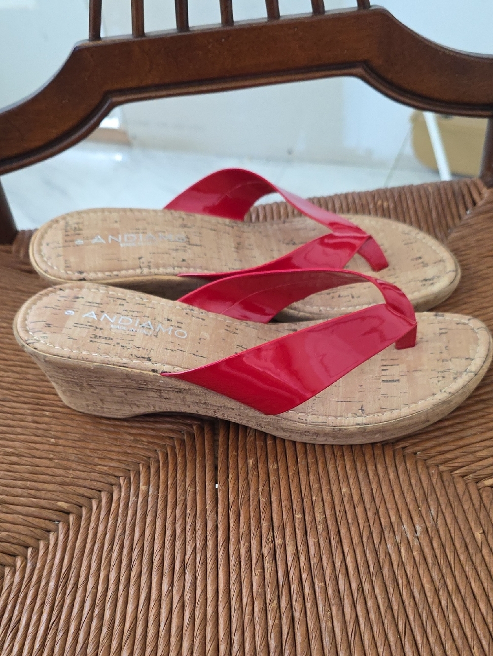 Andiamo Red Patent Cork Wedge Sandals